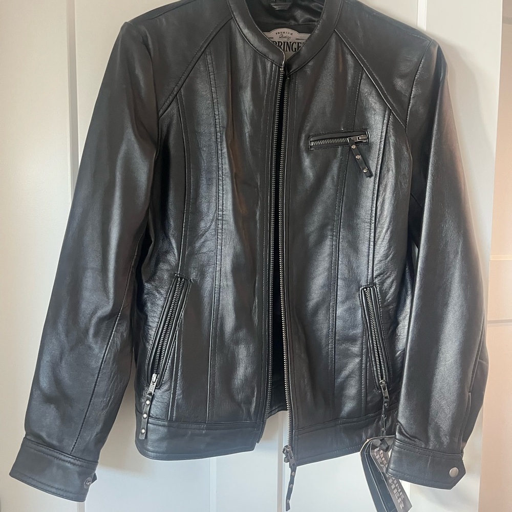 Derringer Genuine Leather Black Moto Jacket – Size Medium